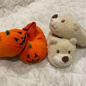 Old Navy Orange Pumpkin and Cream Bear Slippers